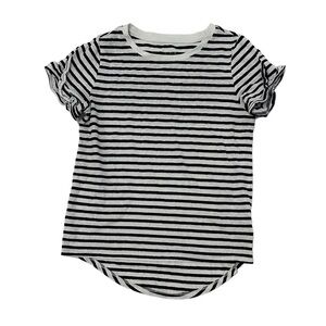 A NEW DAY Black White stripped, ruffle sleeves tee shirt nautical x-Small